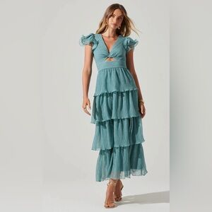 knee length dresses for ladies Sweet Romance Tiered Tulle Polka Dot Midi Dress in Nude/Black